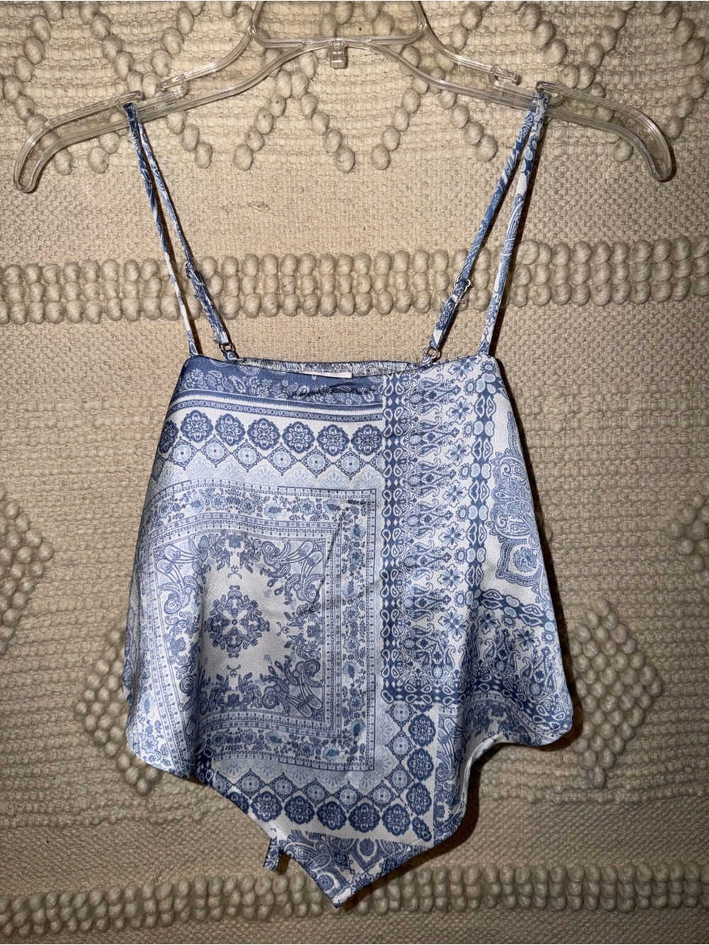 Blue Paisley Bandana Print Handkerchief Hem Cami Top